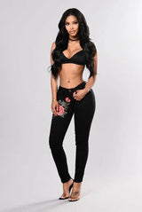 Black jeans with embroidered feet-Black-4