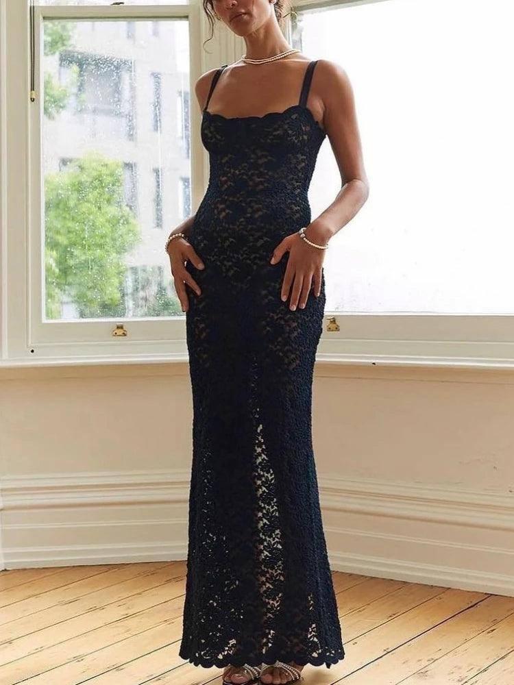 Black Lace Maxi Dress - Spaghetti Strap-1