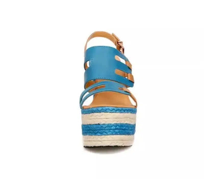 High heels sandals striped Straw shoes Casual-3