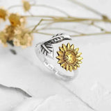 Bohemia Two-tone Sunflower Ring Flower Adjustable Ring Women-1