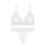 Bra-Set Brassiere Sex-Lingerie-Set Mesh Bralette Lace T-Back-White-5