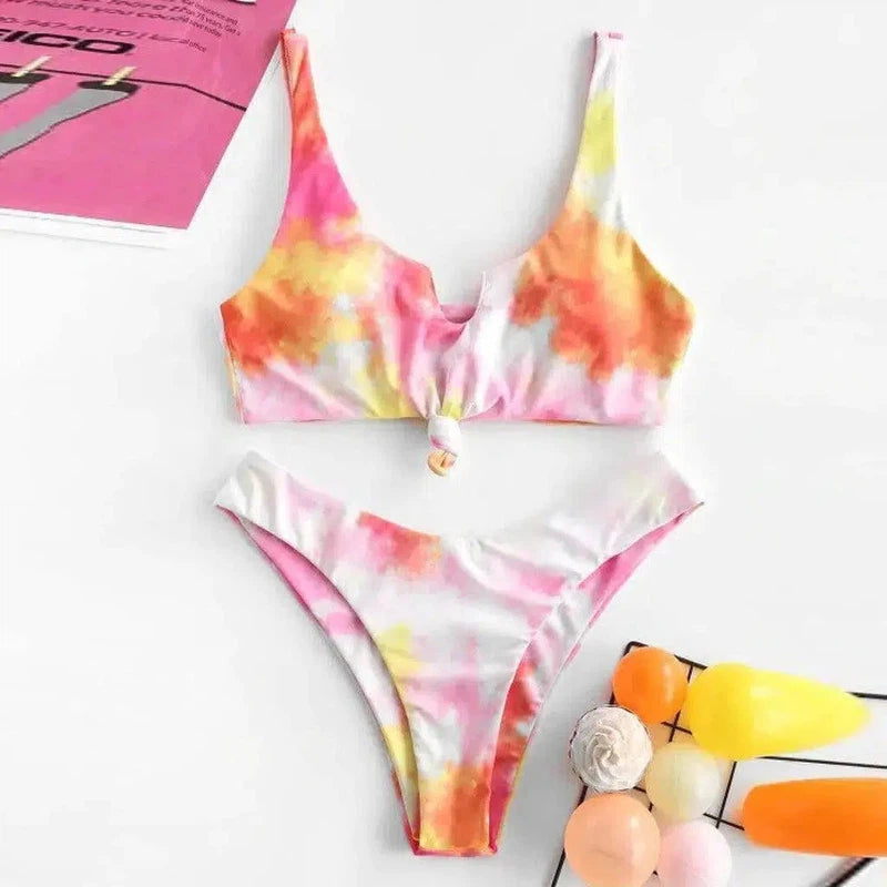 Casual Tie-dye Bikini Split Gradient Color Swimsuit-Orange-1