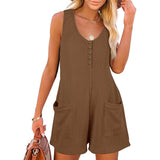 Casual Waffle Button Jumpsuit With Pockets Fashion Summer-Coffee-4