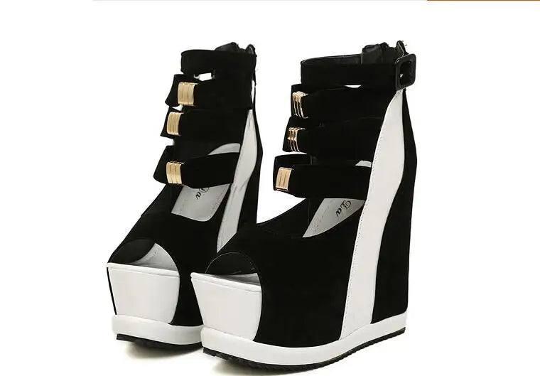 Chic Black & Pink Strappy Wedge Heels | Trendy Footwear-14