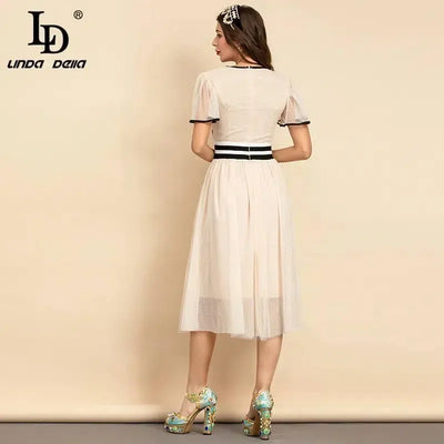 LD LINDA DELLA New 2021 Women Summer Fashion Runway Midi Dress Butterfly Sleeve Sequined Embroidery Ladies Slim A-Line Dresses-4