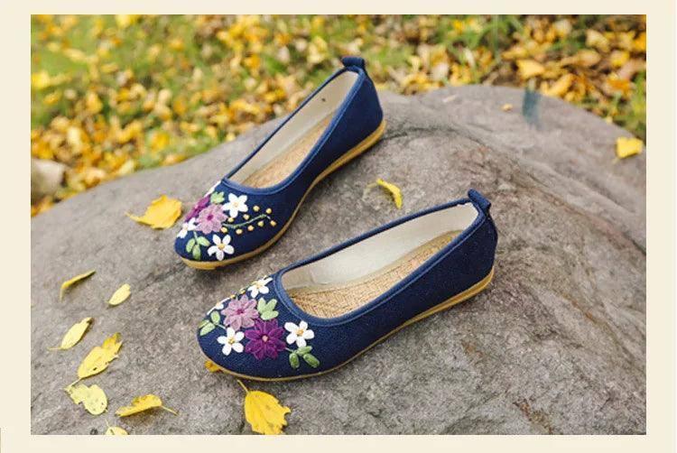 Vintage Flats Flower Slip On Cotton-Blue-10