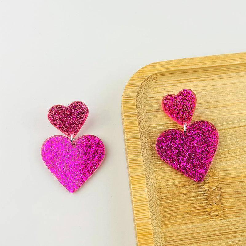 Chic Pink Glitter Heart Earrings for Valentine's-7