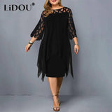 New Elegant Lace Plus Size Dresses Women Hollow Out Oversize Dress Loose Casual Vestidos De Fiesta Midi Robes Femme-1