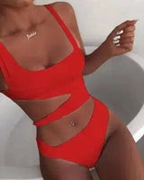 Chic Solid Color One-Piece Swimsuit for Women-Red-8