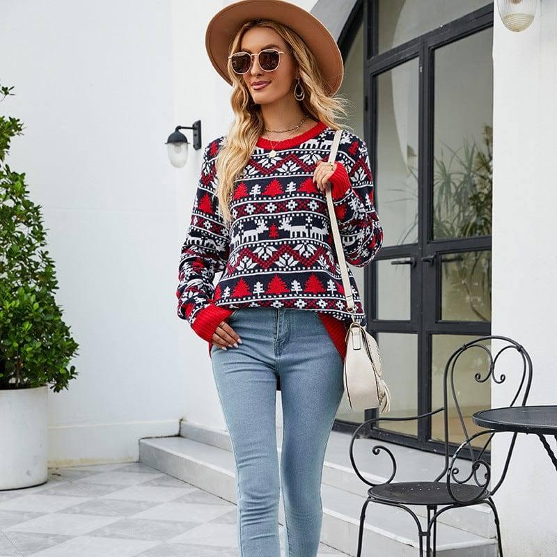 Christmas Deer Sweater Women's Loose Round Neck-4