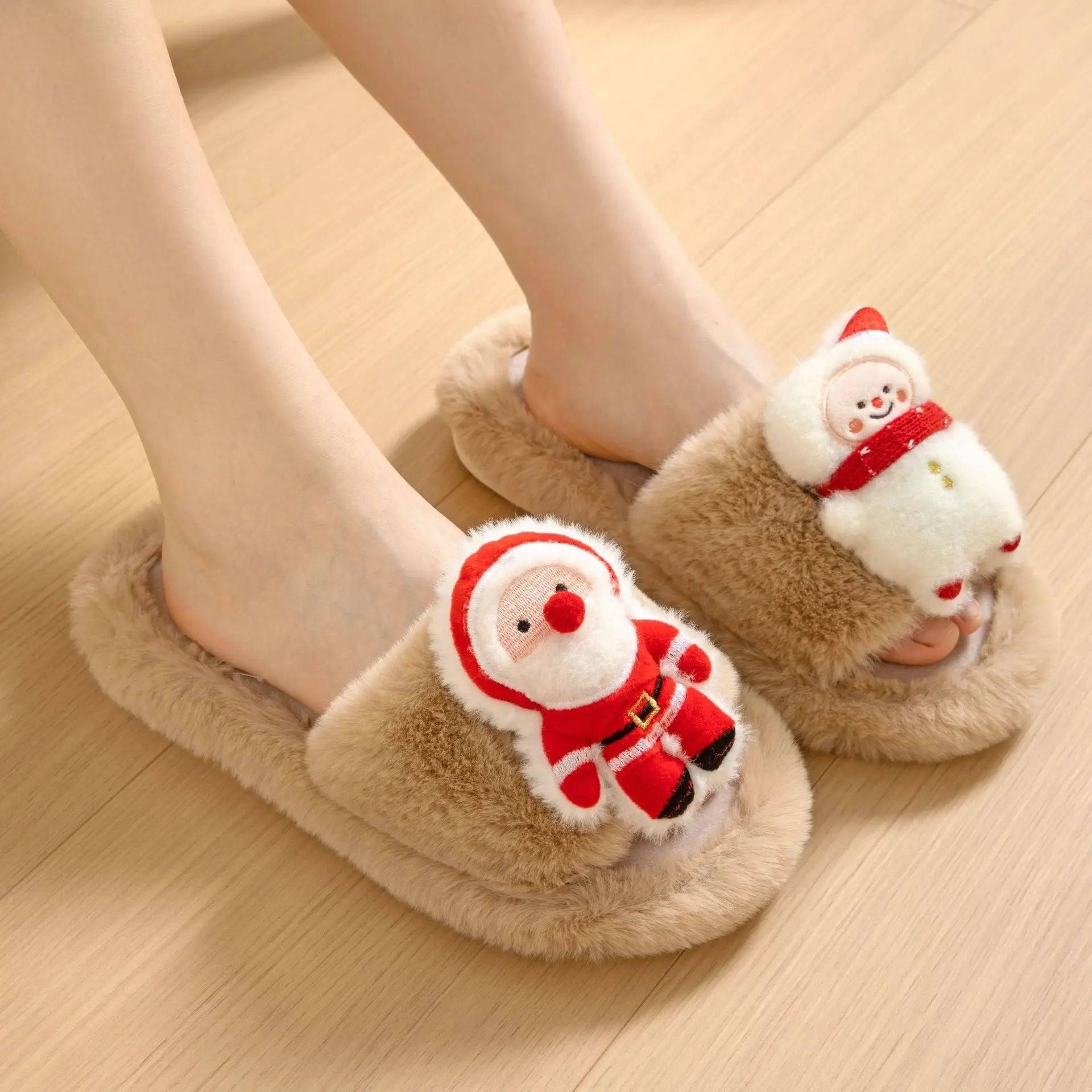 Christmas Shoes Ins Santa Claus Open-toe Cotton Slippers-3