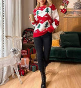 Christmas Tree Jacquard Women's Casual Long-sleeved Sweater-3