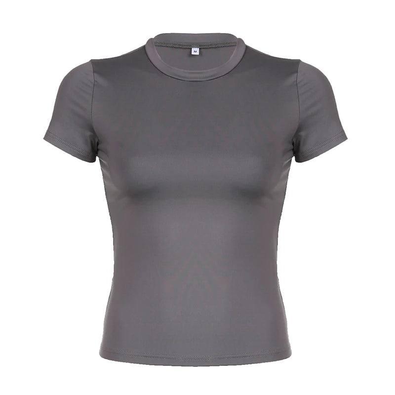 CIBBAR Basic Solid Crop Top Short Sleeve Crewneck Skinny-5