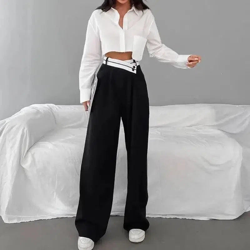 Commuter Color Suit Pants Women's Casual Drape Mop Pants-3