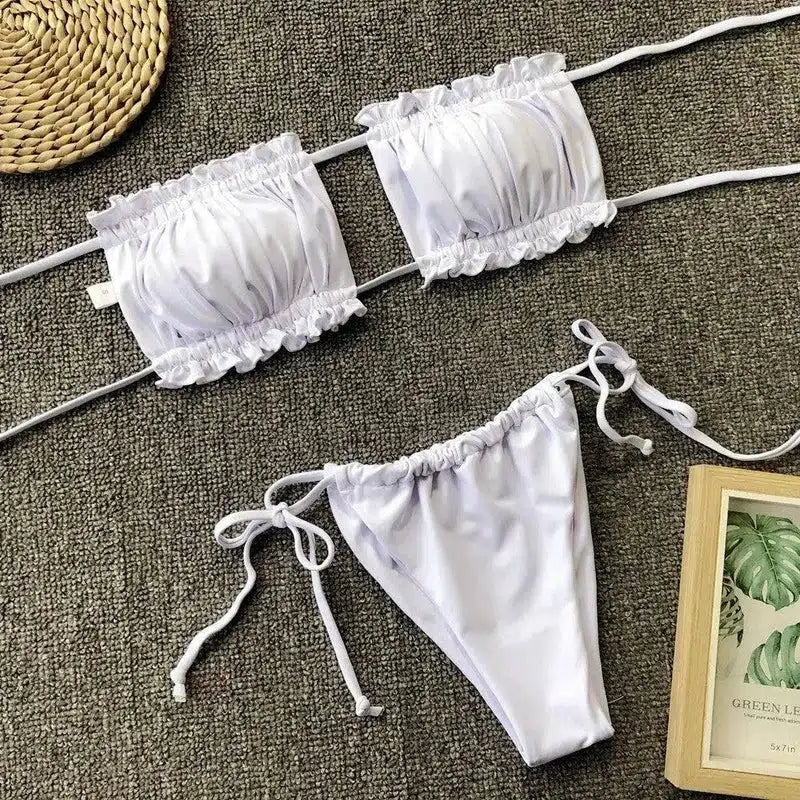 Costa Rica Bandeau Bikini Set-White-5