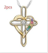 Cross Love Colorful Imitatio Gemstone Pendant Alloy Clavicle-Crosslove-2