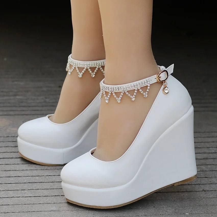 Crystal Queen Ankle Strap Platform-white W1RL-4