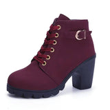 Cuculus Spring Winter Women Boots High Quality Solid Lace-up-Red-5