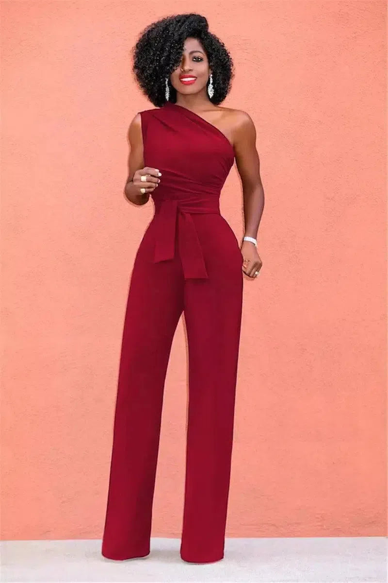 Shoulder Rompers Womens Jumpsuit-Red-11