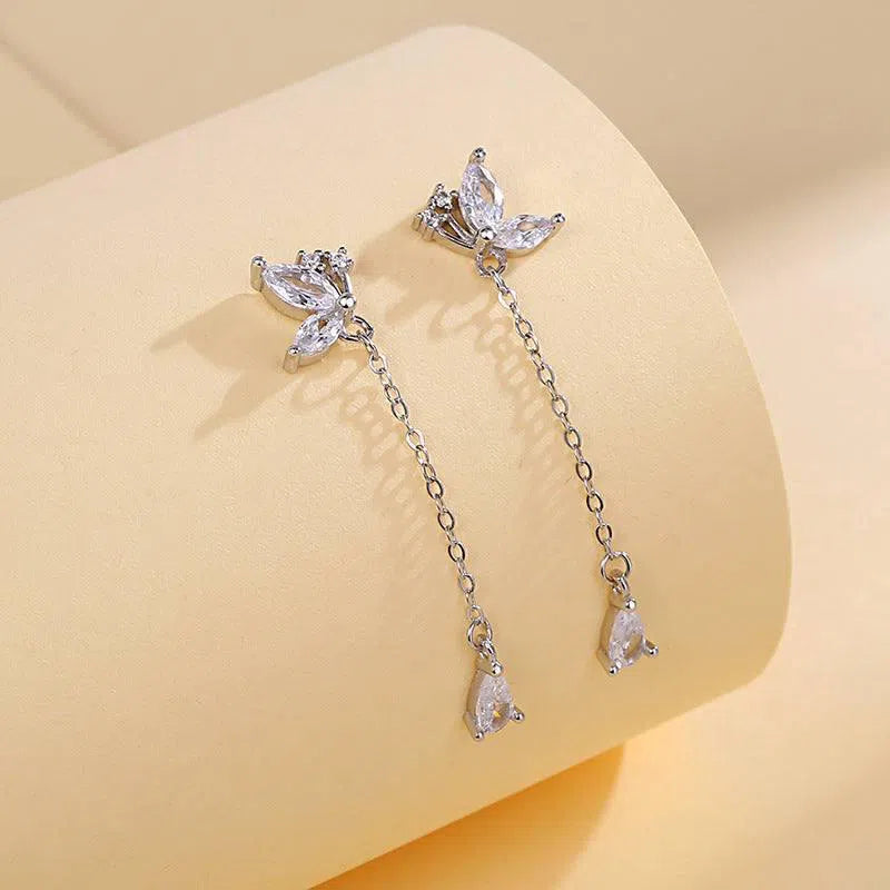 S925 Butterfly Zircon Tassel Earrings Women's Niche Exquisite Long Earrings Jewelry-2