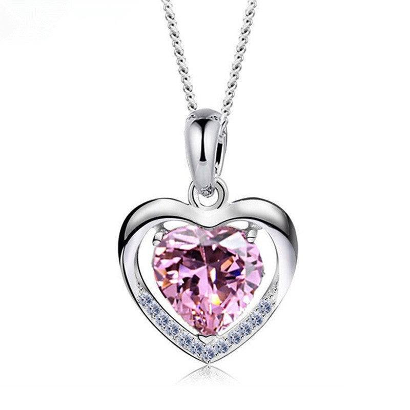 Elegant Heart Sapphire Pendant Necklace for Her-Pink-11