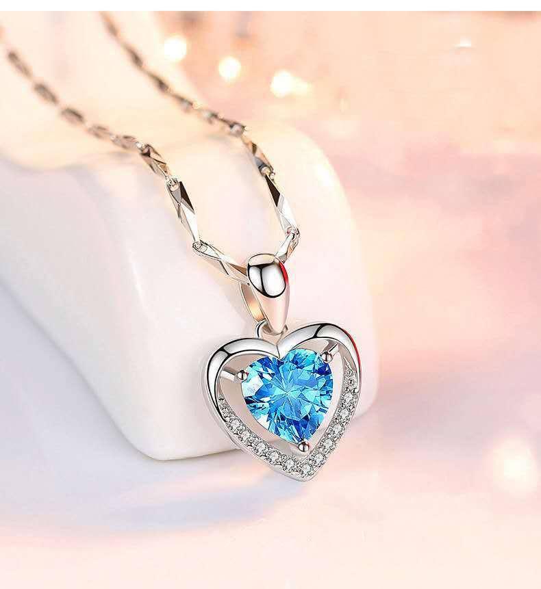 Elegant Heart Sapphire Pendant Necklace for Her-7