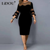 Spring Summer Elegant Fashion Lace Patchwork Plus Size Dresses Women Evening Party Vestidos Solid Bodycon Robe Femme-1