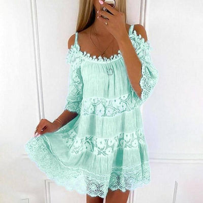 Elegant Off-Shoulder Princess Lace Dress-Green-1