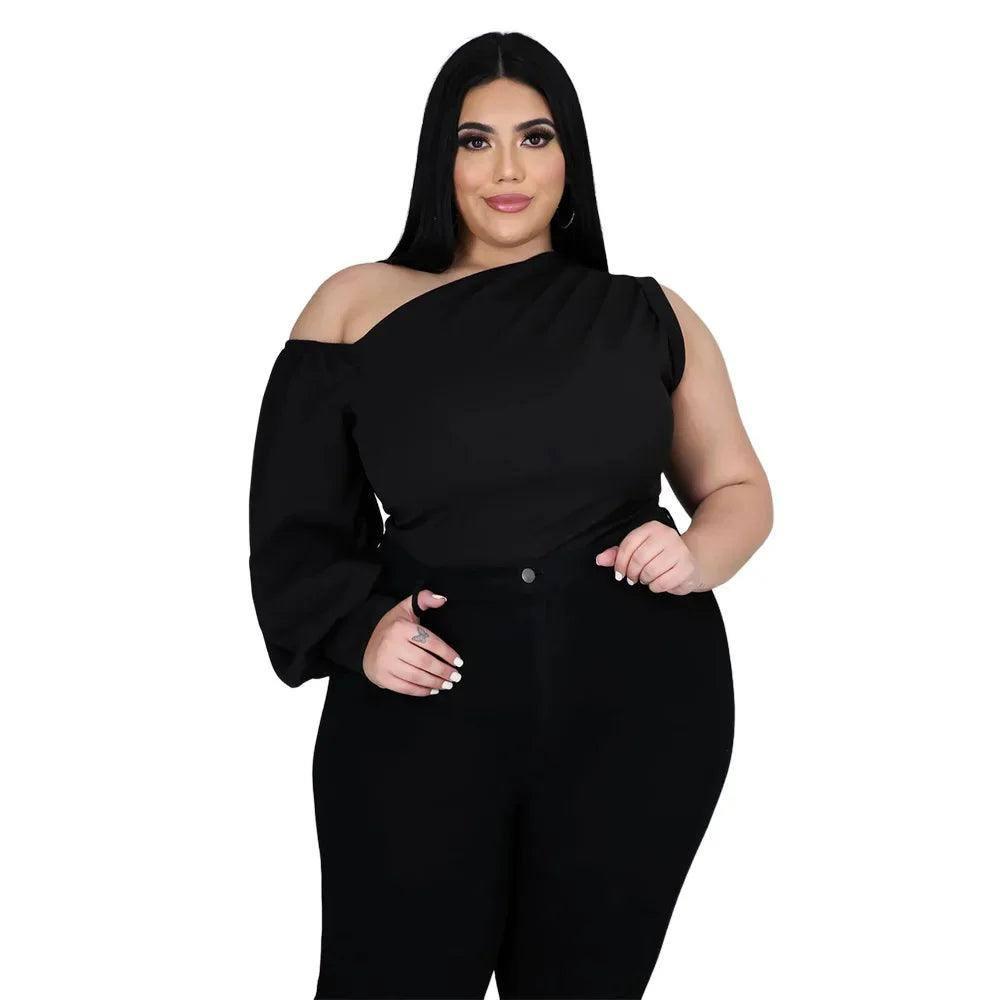 Elegant Plus-Size Black One-Shoulder Jumpsuit-black-7