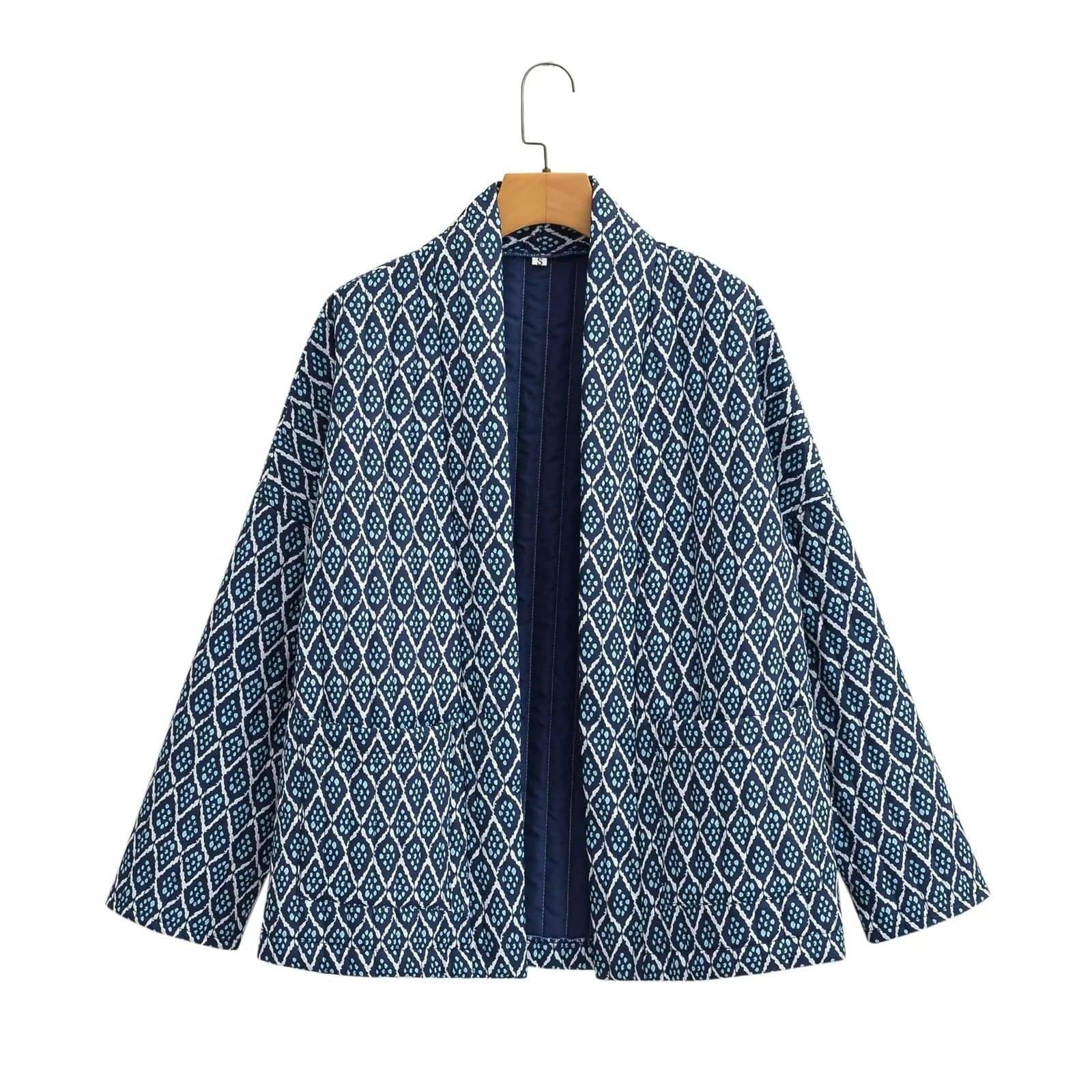 Elegant Printed Women's Cotton-padded Clothing Coat-Navy Blue-10