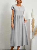 Elegant Sage Green Midi Dress - Lightweight & Timeless-Light Grey-2