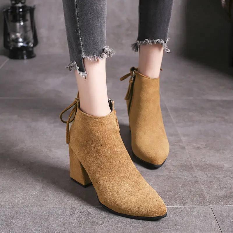 European And American Martin Boots Pointed High Heels Plus-Yellow-4