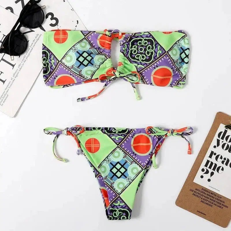 European And American Printed Split Bikini Swimsuit-Green-6