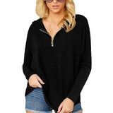 Women's Long Sleeve Zippered Casual Top-Black-2