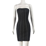 Fashion Backless Tube Denim Dress Summer Sexy Slim Short-Black-5