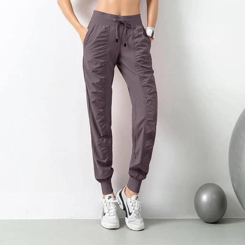 Fashion Casual Sports Pants For Women Loose Legs Drawstring High Waist Trousers With Pockets Running Sports Gym Fitness Yoga Pants-Purple-8