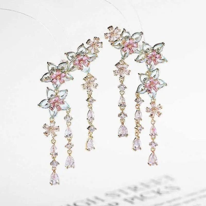 Fashion Flower Tassel Pendant Earrings For Women Wedding-3