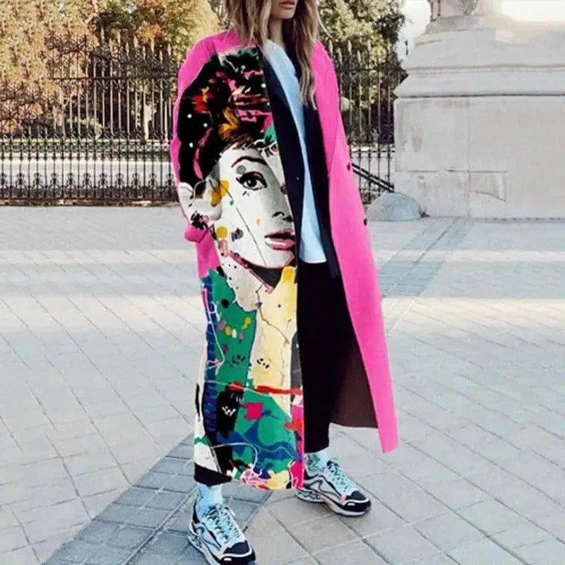 Fashion Printing Stitching Long Dragon And Phoenix Coat-7