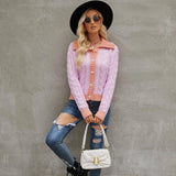 Fashion Short Lapel Knitted Cardigan Single-breasted Sweater-Purple-3