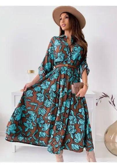 Fashion Waistband Dress With Belt-Green-1