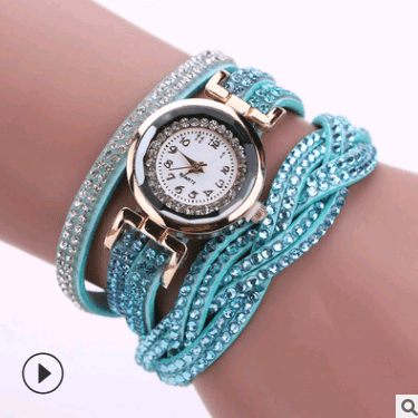 Fashion watch ladies fashion watch, diamond twisted pu belt-Sky blue-12