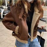 Fashionable Big Lapel Zipper Design Fur One Thickening Warm-Picture color-1