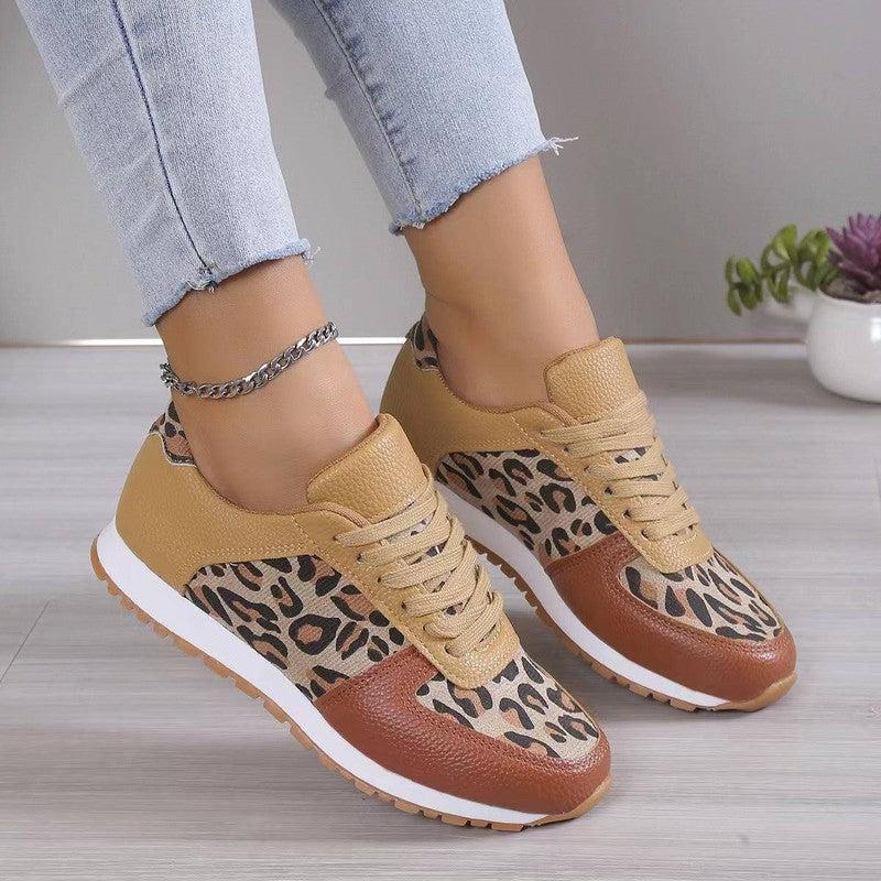 Fashoin Leopard Print Lace-up Sports Shoes For Women Sneakers Casual Running Walking Flat Shoes-Leopard-1