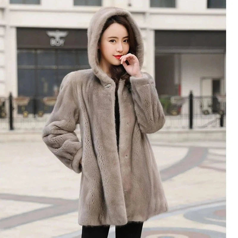 Female Mink Fur Coat With Hood-4