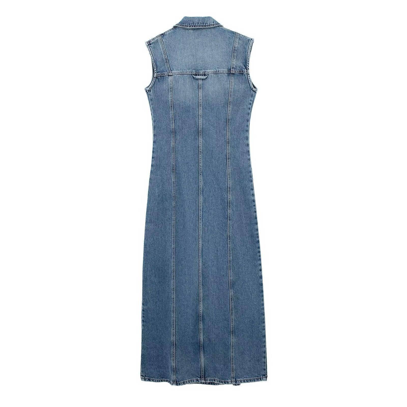 Female Sleeveless Denim Dress-5