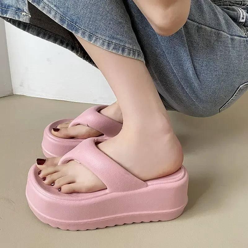 Flip Flops Split Toe Muffin Platform-Rose Red-5