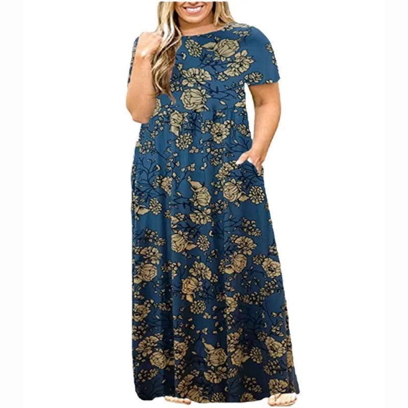 Floral Maxi Dress: Elegant & Comfortable Summer Wear-blue gray-5