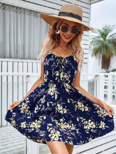 Floral Print Suspender Dress With Elastic Waist Design Fashion Summer Short Dresses Womens Clothing-9