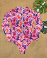 Flower Print Swimsuit Female One-Piece Bikini Long-Sleeved-Pinkleaves-3