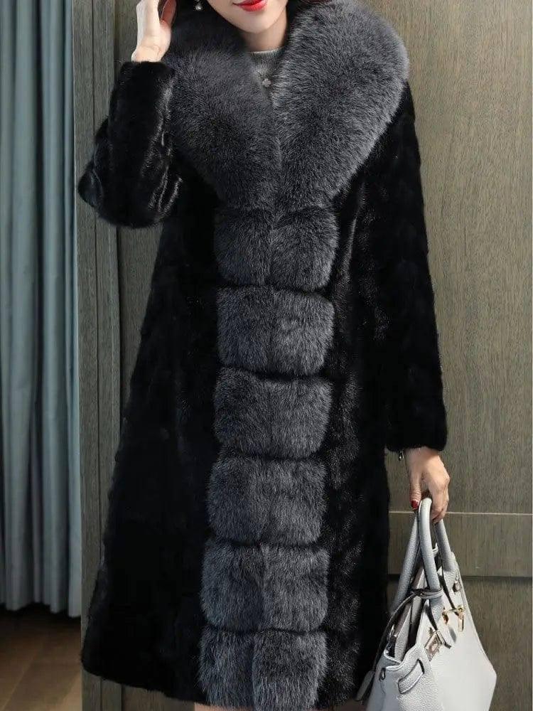 Fox Fur Collar Mink Women's Coat-5